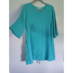 Bryn Walker Turquoise Dress 100% Linen Pocket Beach Boho Women's Small
